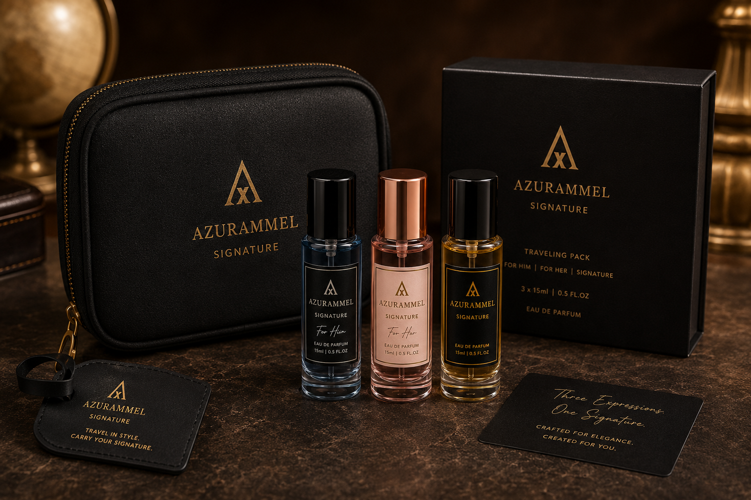 Azurammel Parfums Travel Set 3x15ml berserta Sarung Kulit Eksklusif