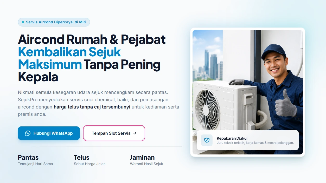 Rujukan visual website servis untuk memperkenalkan tawaran perniagaan